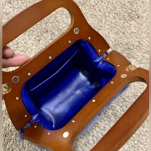 Handmade Real Rex Rabbit Fur Wooden Frame Top Handle Bag/Crossbody & 2 Straps - Picture 11 of 14